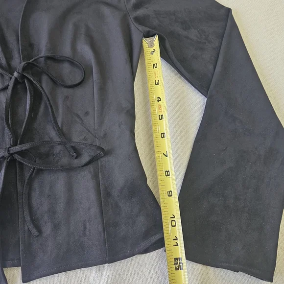 Zara Women Black Collared Long Sleeve Viscose Blazer Drawstring 90s Size M - Picture 6 of 10